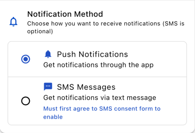Screenshot showing SMS notification toggle OFF by default in account settings